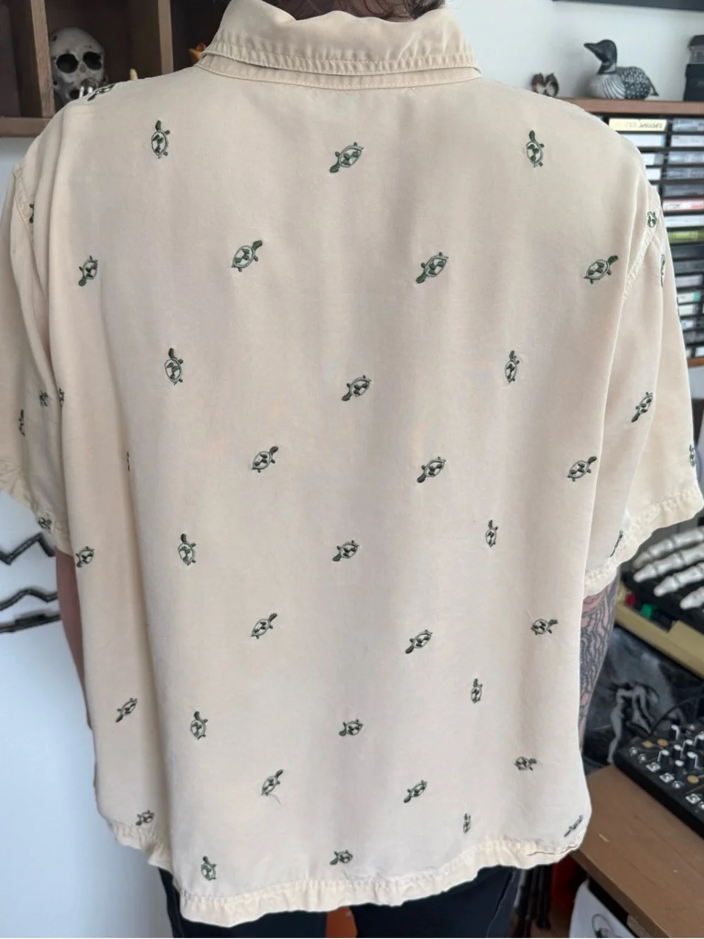 Vintage 80s 90s Boxy Embroidered Turtles S/S Button Down Shirt ~ Size 2X - Picture 4 of 7